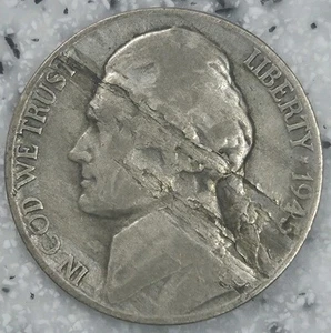1945 P Jefferson 35% Silver War Nickel 2 Sided Lamination Planchette Error Coin - Picture 1 of 4