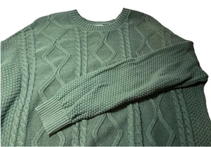 Hollister Chunky Cable-Knit Sweater Size Medium Green 100% Cotton Crew Neck - Picture 1 of 9