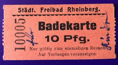 Alte Eintrittskarte Ticket Billett Städtisches Freibad Rheinberg 1943 - Bild 1 von 2