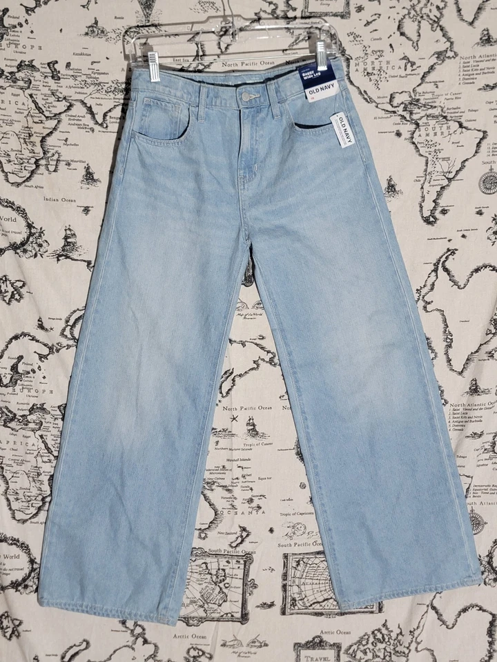 Old Navy Girls Size 16 High Rise Baggy Wide Leg Light Wash Jeans Built-In Waist - Image 1 of 4