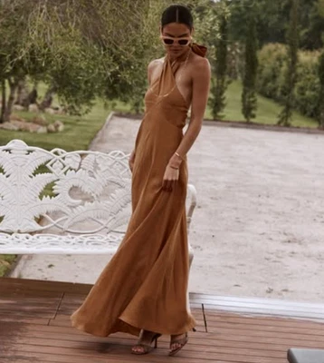 Dissh Dress AU 8 US 4 Alexis Linen Wedding Cocktail Timeless Minimalist Maxi - image 1 of 4