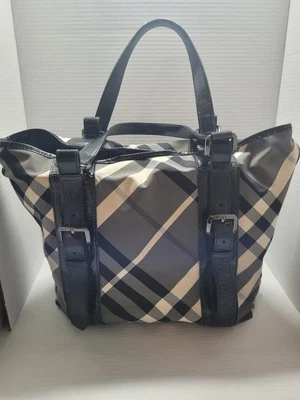 BURBERRY Nova Check Hand Bag Nylon 2way White Black Authentic - Image 1 of 4