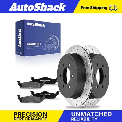 Rear Drilled Slotted Brake Rotors Ceramic Pads for 2004-2011 Ford F-150 V8 - Image 1 of 4