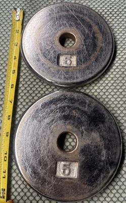 Pair of 5 Lb chrome Steel Weight Plates Standard Size Barbell 1” Pancake 10lbs - Image 1 of 4
