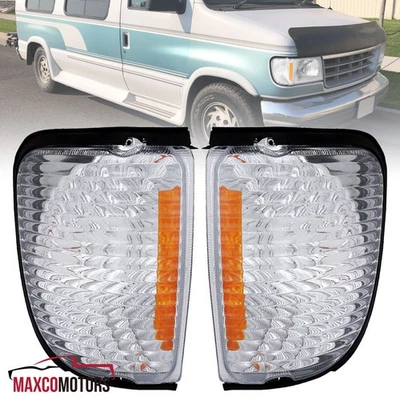 Corner Lights Fits 1992-2007 Ford E150 E250 Econoline Clear Turn Signal Lamps - Image 1 of 4