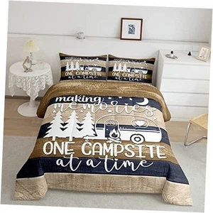 Kids Camper Comforter Set Happy Camping Bedding Rv Decorations King Multi 91 - Picture 1 of 7