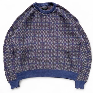 Vintage 90s Trader Bay Squares Geometric Pattern Knit Sweater Fall Academia XL - Picture 1 of 7
