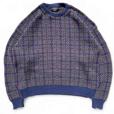 Vintage 90s Trader Bay Squares Geometric Pattern Knit Sweater Fall Academia XL - Image 1 of 4