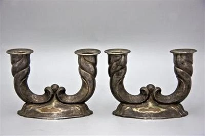 Par de candelabros antiguos alemanes Art Deco plateados 1930 Feinsilberaudif Hoka Foto 1 de 4