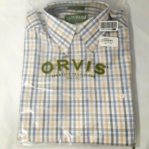 Orvis Men's Small Blue Black Yellow White Long Sleeve Dress Shirt Non Iron New - Picture 1 of 6