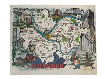 1977 Pittsburgh City Jigsaw Puzzle Cartoon Map 550 Pieces Sealed VTG - Image 1 of 3