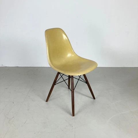 EAMES DSW CHAIR HERMAN MILLER WALNUT DOWEL BASE 50s 60s LEMON YELLOW Cover