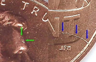 2014 - DIE CRACK + LG HEAD CUD - LINCOLN SHIELD CENT MINT ERROR WOW!!!! #1631 - Image 1 of 4