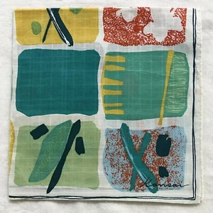 Vintage Handkerchief Green Cotton Geometric Abstract Pattern Pocket Square 18" - Picture 1 of 4
