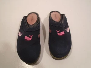 Hartstrings Girls US 4 Youth Clogs Leather Shoes Navy Blue pink Whales Nautical - Picture 1 of 5