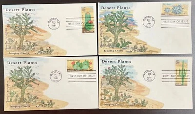 1942-45 TM Weddle hand painted cachets 4 Desert Plants-Cactus FDCs 1981  - Image 1 of 2