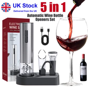 Electric Automatic Wine Bottle Opener Set Cordless Corkscrew Red Wine Tool 5 in1 - Picture 1 of 16