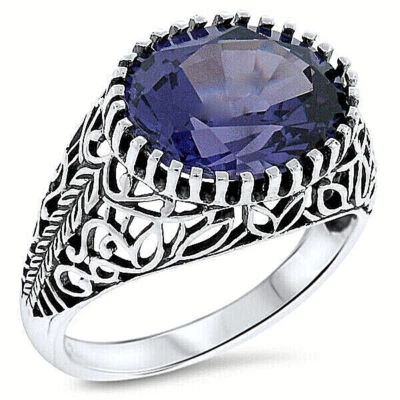 ANILLO ESTILO ANTIGUO PLATA ESTERLINA 925 6 CT CAMBIO DE COLOR SIM ALEJANDRITA 505Z Foto 1 de 2