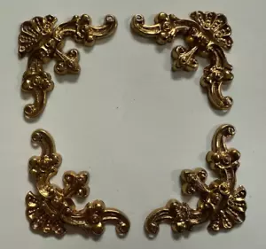 4 Old PRESSED BRASS Ornate PICTURE FRAME CORNERS Decorative Embellishments - Picture 1 of 3