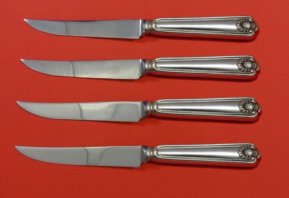 Fiddle Shell by Frank Smith Sterling Silver Steak Knife Set 4pc Custom 8 1/2" - Image 1 of 2