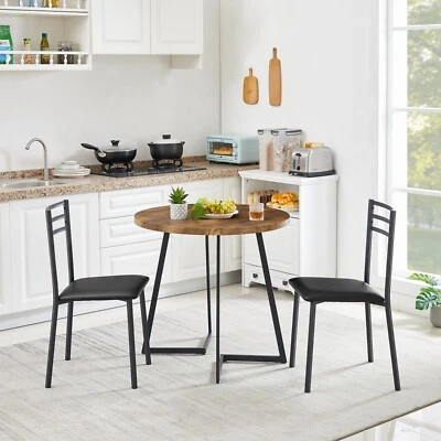 3 Piece Dining Table Set Kitchen Pub Wood Top Round Bar Dinette Table Chairs Set - Image 1 of 4