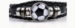 Neu Retro Perlen Fußball Spieler Bettel Leder Armband, Herren Fußball Armband - Bild 1 von 4