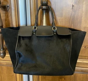 AUTHENTIC CAROLINA HERRERA BLACK CALF HAIR VENDOME HANDBAG TOTE - Picture 1 of 8