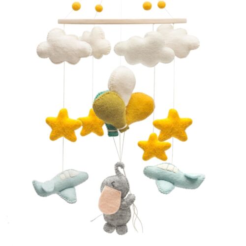 GLACIART ONE Baby Nursery Elephant & Hot Air Balloon Mobile for Crib | Gender...