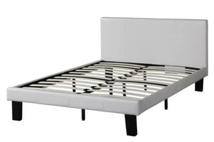 White Twin Bed Frame with a Faux Leather upholstered headboard and Footboard - Picture 1 of 2