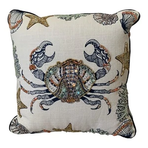 Coastal Collection Perlen Dekoratives Dekokissen 12x12" Krabbe Ozean Maritim NEU - Bild 1 von 13