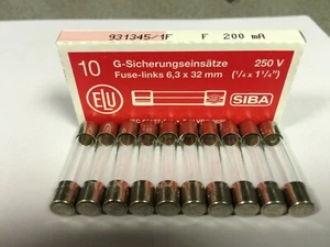 F200mA250V SIBA 7005960 200mA Quick Blow Glass Fuse 6x32mm 250V Pk5/Pk10 JPSF383 - Picture 1 of 3