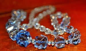 30s Vintage Cut Glass Crystal Cobalt Blue Necklace Hand Strung 30" String Strand - Picture 1 of 7