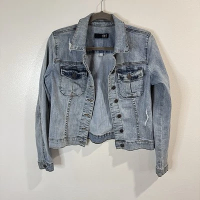 Vintage Y2K Kut from the Kloth Jean Jacket Denim L Distressed Light Wash Grunge - Image 1 of 4