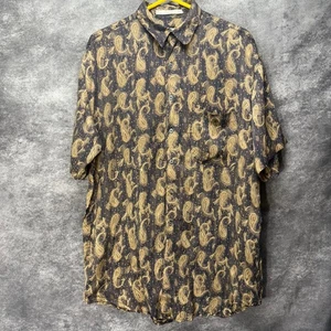 Perry Ellis Silk Paisley Shirt Mens Size M Navy Blue Gold Button Up - Picture 1 of 10