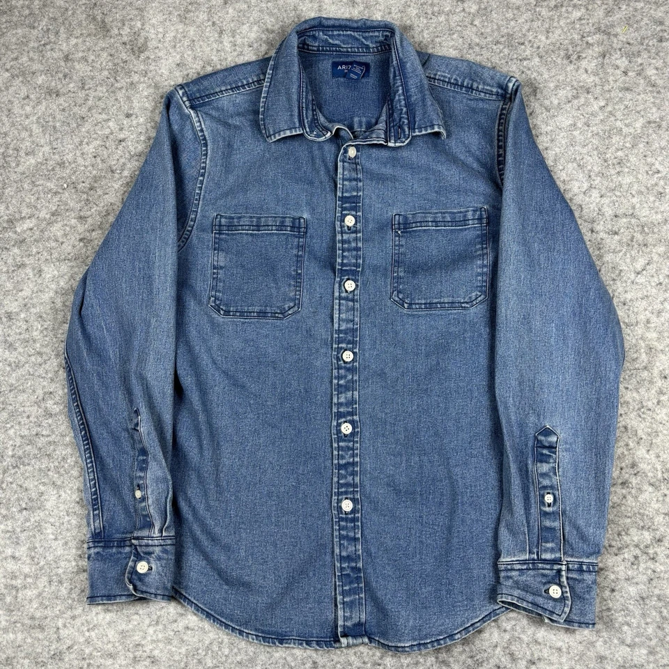 Camisa Arizona Jean Co Western Denim Abotonada Para Hombre Azul Medio Lavado Foto 1 de 4