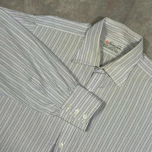 Turnbull & Asser Dress Shirt Mens 43 17 Purple And White Striped Barrel Cuff * - Picture 1 of 5