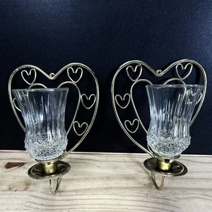 Home Interiors Vintage Pair Of Wall Sconces With Votive Cups Metal Heart Shaped - Picture 1 of 11