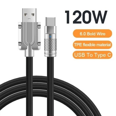 120W 6A Super Fast Charge USBC LiquidSilicone Cable For iPhone  Huawei Universal - Image 1 of 4