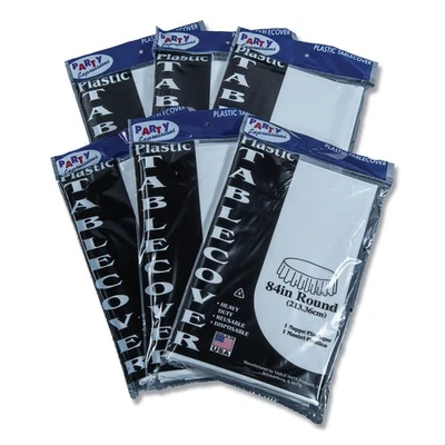 Tablemate 84WH Plastic 84" Diameter Table Set Round Table Cover (6/PK) New - Image 1 of 4