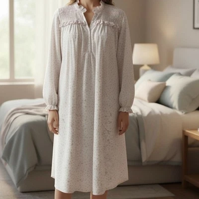 Vestido de Noche Gilligan O'Malley Talla Mediana Algodón Franela Flor Brote Encaje Borde Foto 1 de 4