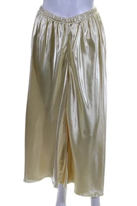 Khaite Womens Elastic Waistband High Rise Satin Wide Leg Pants Yellow Medium - Picture 1 of 5