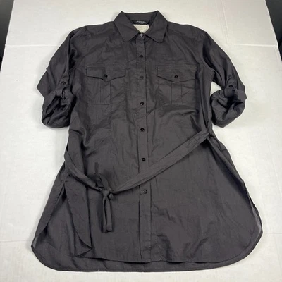 MaxMara Fin de Semana Túnica Botón Camisa Marrón Manga Larga Utilidad Corbata Cintura Top 8 Foto 1 de 4