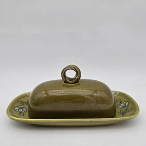 Metlox Poppytrail Blue Dahlia Butter Dish Green Vintage Kitchen - Picture 1 of 13