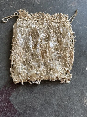 Handmade Shell Drawstring Pouch – Boho Beach Style - Image 1 of 4