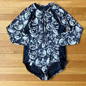 Athleta Girl Black White Floral Beach Long Sleeve One Piece Bathing Suit XXL 16 - Picture 1 of 10