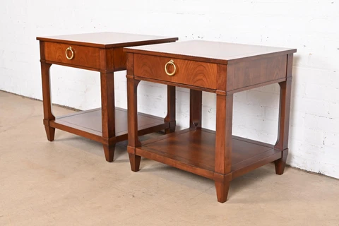 Baker Furniture French Regency Louis XVI Cherry Wood Nightstands, Refinished Cover