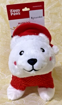 ZippyPaws Holiday PLUSH POLAR BEAR Santa Hat Squeaky Dog Toy New -FREE SHIPPING- - Image 1 of 4