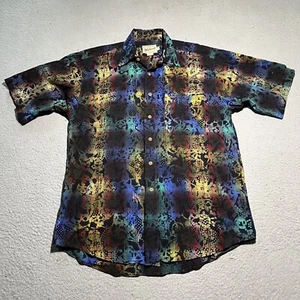 Vtg Woolrich Shirt Mens Medium Short Sleeve Button Up Colorful Floral Cotton - Picture 1 of 9