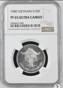 1989 Vietnam 10 Dong Silver World Coin ~ NGC PF 65 UC ~ Pagoda / Ho Chi Minh - Picture 1 of 5