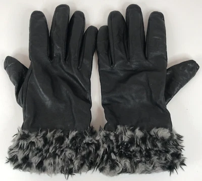 Guantes de cuero para mujer Merona forrados negros grises negros puño de piel sintética talla L/XL Foto 1 de 4